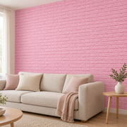 Revêtement mural Briques de caractère, Rose, en situation dans un salon.