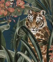 Bestiaire tropical — motif 11, détail du tigre parmi les feuilles du papier peint