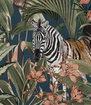 Bestiaire tropical — motif 11, détail du zèbre et du feuillage du papier peint
