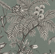 Bestiaire tropical — motif 12, détail de la fleur gravée et du feuillage du papier peint