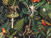Bestiaire tropical — motif 13, détail du singe et de l’éléphant imprimés du papier peint
