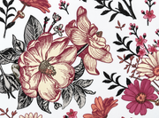 Bestiaire tropical — motif 14, détail du bouquet crème et des feuilles noires du papier peint