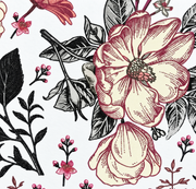 Bestiaire tropical — motif 14, détail de la grande fleur crème et bordeaux du papier peint