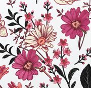 Bestiaire tropical — motif 14, détail des fleurs roses et des petites branches du papier peint