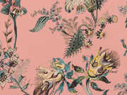 Bestiaire tropical — motif 18, détail de la branche fleurie sur fond saumon du papier peint