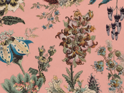 Bestiaire tropical — motif 18, détail de la fleur ocre et rose sur fond saumon du papier peint