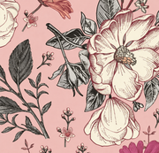 Bestiaire tropical — motif 22, détail de la grande fleur crème sur fond rose du papier peint