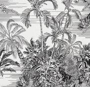 Bestiaire tropical — motif 3, détail du feuillage tropical et des hachures du papier peint