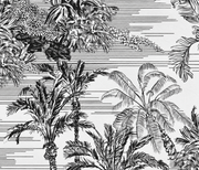 Bestiaire tropical — motif 3, détail des palmes hautes et du trait gravé du papier peint