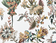 Bestiaire tropical — motif 8, détail de la branche fleurie aux teintes ocre et turquoise du papier peint