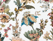 Bestiaire tropical — motif 8, détail de la fleur turquoise et crème du papier peint