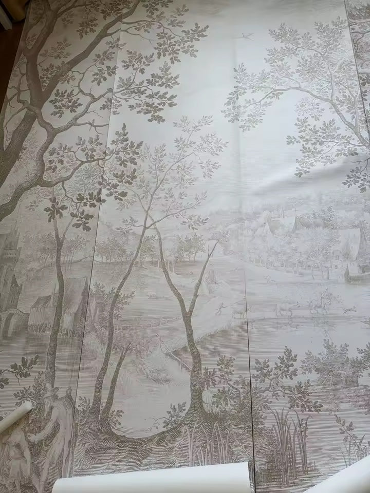 Bois de brume — photo réelle des lés dépliés avant la pose.