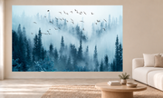 Envol dans la brume — motif 10, papier peint panoramique dans un salon