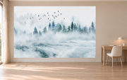 Envol dans la brume — motif 15, papier peint panoramique dans un bureau