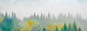 Envol dans la brume — motif 2, détail photographique de la forêt colorée du papier peint, zone visible au-dessus du lit
