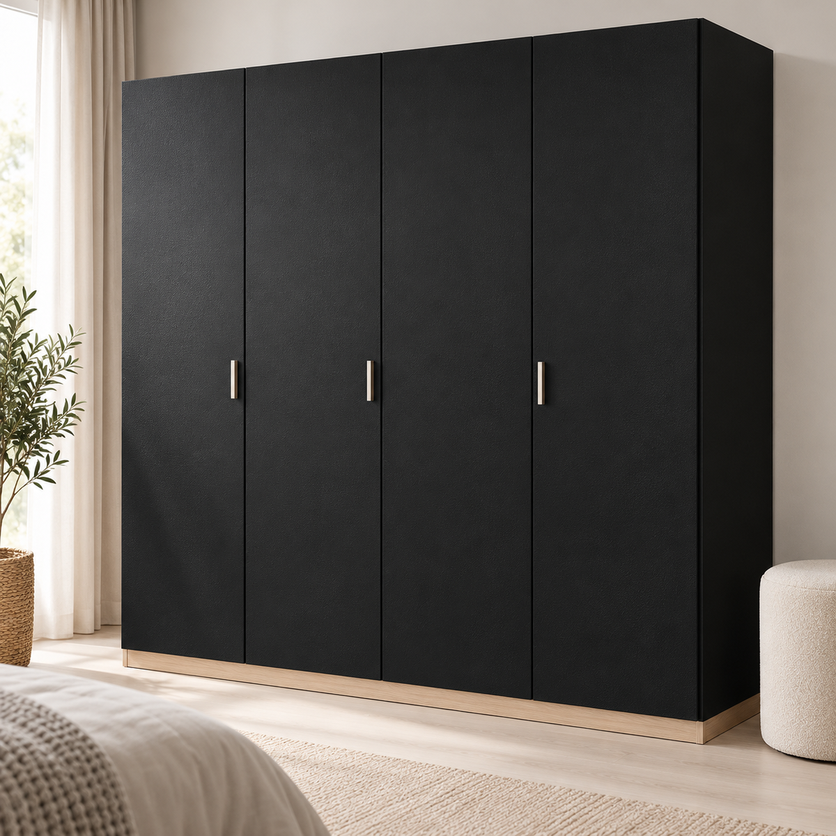 Palette de marbres, noir mat : film adhésif appliqué sur une armoire dans une pièce lumineuse.